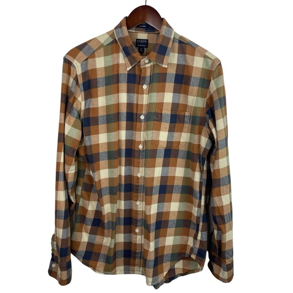 J. Crew Factory | Tan Gingham Classic Button Flannel Long Sleeve Shirt - Picture 1 of 9